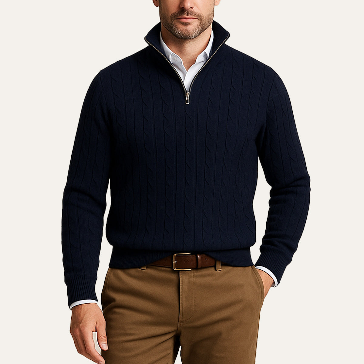 Savvy St. Moritz Sweater | Cable Knit, Half-Zip, Premium Cotton Blend 1